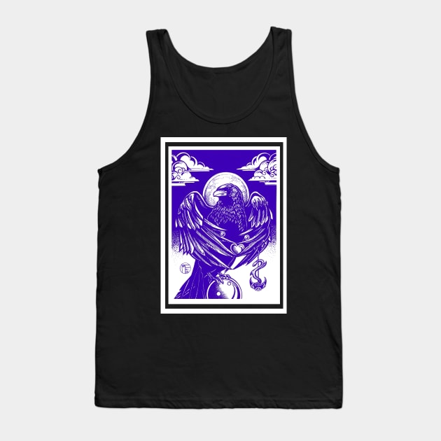 The Raven's Gift - White Outline, Blue Version Tank Top by Nat Ewert Art